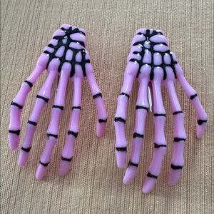 Pink skeleton hand bones pair of hair pins clips women or girls Halloween new